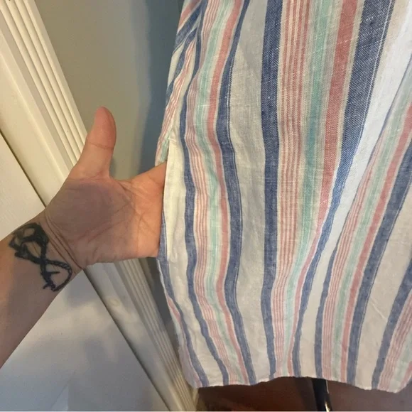 Crown & Ivy Linen Multicolor Striped Dress NWT Size M - Picture 5 of 9